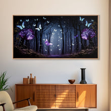 Carregar imagem no visualizador da galeria, Glowing Butterflies, Framed Canvas Print, Fantasy Decor, High Fantasy Canvas Art, Fairy Forest