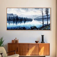 Load image into Gallery viewer, Blue Lagoon, Pacific Northwest Lake Art, Framed Canvas Print, Blue Wall Art, Watercolor Painting, Original Landscape Art Painting