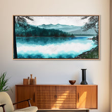 Load image into Gallery viewer, Mountain Lake, Watercolor Landscape Painting Canvas Print - Ready To Hang Large Gallery Wrapped Canvas Wall Art Prints With Floating Frames