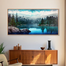 Load image into Gallery viewer, Blue Lake Art | Framed Canvas Print | Blue Lake Painting | Oregon Lake House Decor | Guest Room Landscape Painting | Trillium Lake Painting