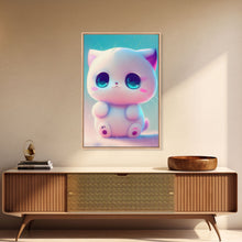 Load image into Gallery viewer, Cute Kawaii Kitten, Anime Style Art, Framed Canvas Print, Framed Art, Cat Portrait, Cartoon Cat
