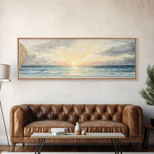 Load image into Gallery viewer, Panoramic Sea Canvas Oil Painting Print, Holiday Seascape Art, Blue Sky Cloud Mural Living Room Decor Painting Framed Wall Art