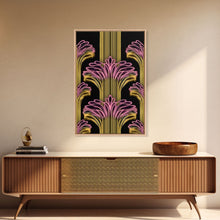 Load image into Gallery viewer, Art Deco Pattern Wall art - Framed Canvas Print - Art Deco - Black art - Bright colors - Pink & gold art - Office decor - Abstract nature