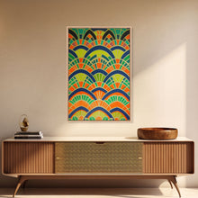 Load image into Gallery viewer, Art Deco Pattern Wall art, Framed Canvas Print, Art Deco, Wall art, Patterns art, Green colors art, Living room art, Colorful painting