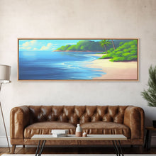 Carregar imagem no visualizador da galeria, Canvas Tropical Beach Wall Art, Seashore, Palm Trees, Island, Beach Scene Art Print, Wall Decor, Green, Panoramic, Wall Art, Canvas Print
