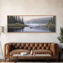 Cargar imagen en el visor de la galería, Colored Pencil Landscape Wall Art Print, Riverbank, River, Trees, Mountain, Nature Large Canvas Art Print, Panoramic, Wall Art, Canvas Print