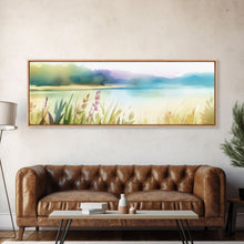 Carregar imagem no visualizador da galeria, Abstract Nature Wall Art Print, Wildflowers, Lake, River, Watercolor Art, Large Canvas Art Print, Panoramic, Wall Art, Canvas Print