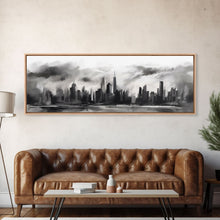 Carregar imagem no visualizador da galeria, Abstract City Art, Cityscape Wall Art, City Skyline Wall Art, Black And White Urban Art Print, Wall Decor, Panoramic, Wall Art, Canvas Print