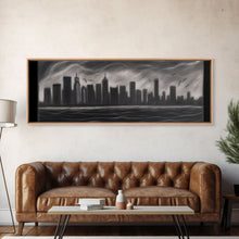 Cargar imagen en el visor de la galería, Cityscape Pencil Sketch Canvas Print, Buildings, Skyline, Urban Art, Large Urban Art Print, Wall Decor, Panoramic, Wall Art, Canvas Print