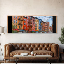 Cargar imagen en el visor de la galería, Colorful Abstract Row Of Buildings City Canvas Print, Large Urban Art Print, Cityscape Art, Vibrant Art, Panoramic, Wall Art, Canvas Print