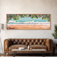 Load image into Gallery viewer, Beach Shore Art Canvas Print, Green Leaves, Canvas Beach Wall Art, Ocean Waves, Beach Sand Wall Art, Panoramic, Wall Art, Canvas Print