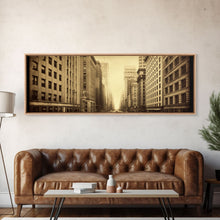 Cargar imagen en el visor de la galería, City Scape Wall Art, City Skyline Wall Art, Framed Canvas, Sepia Art, Perspective Art Print, Wall Decor, Panoramic, Wall Art, Canvas Print