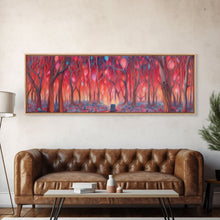Load image into Gallery viewer, Enchanted Forest Art, Abstract Forest Art, Pink Forest, Pastel Wood, Wall Decor, Large Canvas Print, Panoramic, Wall Art, Canvas Print