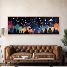 Carregar imagem no visualizador da galeria, Abstract Forest Art, Dark Forest Art, Autumn Canvas Print, Starry Night Sky, Framed Canvas Print, Panoramic, Wall Art, Canvas Print