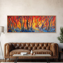 Carregar imagem no visualizador da galeria, Flames In The Woods Canvas Art Print, Forest Fire, Red Flame, Wall Decor, Framed Large Canvas Print, Panoramic, Wall Art, Canvas Print