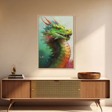 Load image into Gallery viewer, Framed Dragon Print, Watercolor Painting Of A Beautiful Dragon, Canvas Print, Canvas Art, Fantasy Decor