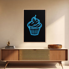 Load image into Gallery viewer, Blue Neon Lights Cupcake Wall Decor, Kitchen Wall Art, Glowing Art, Minimalist Print, Wall Decor, Canvas Print, Wall Art, Framed Canvas