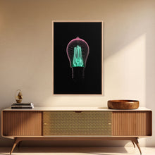 Carregar imagem no visualizador da galeria, 3D Light Bulb Wall Art, Neon Lights Art, Teal, Pink, Minimalist Print, Wall Decor, Canvas Print, Wall Art, Framed Canvas