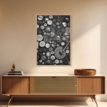 Load image into Gallery viewer, Buttons Wall Decor, Sewing Room, Craft Room, Black And White, Minimalist Print, Wall Decor, Canvas Print, Wall Art, Framed Canvas