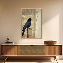 Load image into Gallery viewer, Black Bird Wall Art, Crow Wall Decor, Animal Wall Art, Nature Print, Modern Print, Wall Decor, Canvas Print, Wall Art, Framed Canvas