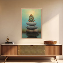 Load image into Gallery viewer, Frog Wall Art, Frog Balancing On Rocks, Zen Animal Wall Art, Nature, Modern Print, Wall Decor, Canvas Print, Wall Art, Framed Canvas