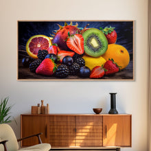 Carregar imagem no visualizador da galeria, Fruits Wall Art, Food Art, Berries, Kiwi, Orange, Kitchen Wall Decor, Panoramic Wall Decor, Canvas Print, Wall Art, Framed Canvas Art