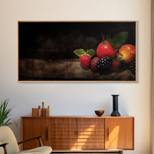 Carregar imagem no visualizador da galeria, Fruits Wall Art, Food Art, Strawberries, Peach, Kitchen Wall Decor, Panoramic Wall Decor, Canvas Print, Wall Art, Framed Canvas Art