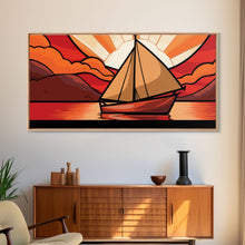 Carregar imagem no visualizador da galeria, Abstract Seascape Wall Art, Stained Glass Wall Decor, Sailboat Wall Art, Panoramic Wall Decor, Canvas Print, Wall Art, Framed Canvas Art