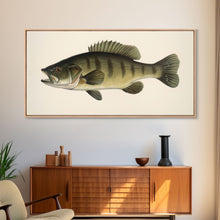 Carregar imagem no visualizador da galeria, Bass Fish Wall Decor, Animal Wall Art, Nature Wall Art, Minimalist Art, Panoramic Wall Decor, Canvas Print, Wall Art, Framed Canvas Art