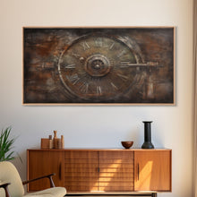 Load image into Gallery viewer, Clock Wall Decor, Steampunk Wall Art, Brown Grunge Wall Art, Panoramic Wall Decor, Canvas Print, Wall Art, Framed Canvas Art