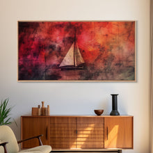 Carregar imagem no visualizador da galeria, Abstract Sailboat Wall Decor, Ocean Wall Art, Boat Wall Art, Red Wall Decor, Panoramic Wall Decor, Canvas Print, Wall Art, Framed Canvas Art