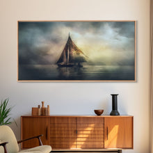 Carregar imagem no visualizador da galeria, Abstract Sailboat Wall Decor, Ocean Wall Art, Seascape, Storm Wall Decor, Panoramic Wall Decor, Canvas Print, Wall Art, Framed Canvas Art