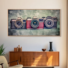 Carregar imagem no visualizador da galeria, Film Camera Wall Decor, Retro Camera Wall Art, Red Camera, Photography Art, Panoramic Wall Decor, Canvas Print, Wall Art, Framed Canvas Art