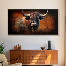 Carregar imagem no visualizador da galeria, Bull Wall Decor, Animal Wall Art, Western Wall Art, Nature Wall Decor, Panoramic Wall Decor, Canvas Print, Wall Art, Framed Canvas Art