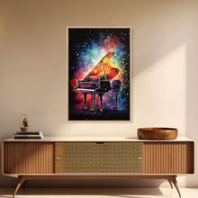 Load image into Gallery viewer, Galaxy Themed Grand Piano Wall Art, Musical Instrument Print, Studio Art, Framed Canvas Print, Piano Art, Baby Grand Piano