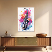 Load image into Gallery viewer, Alto Clarinet Wall Art, Musician Gift, Framed Canvas Print, Clarinet Print, Musical Instrument Art, Gift For Musician, Graffiti Music Art