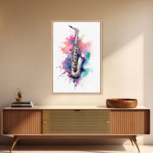 Load image into Gallery viewer, Bassett Clarinet Wall Art, Musician Gift, Framed Canvas Print, Clarinet Print, Musical Instrument Art, Gift For Musician, Graffiti Music Art