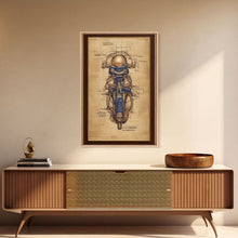 Load image into Gallery viewer, Da Vinci style steampunk motorcycle diagram, canvas print, man cave wall art, motorcycle art