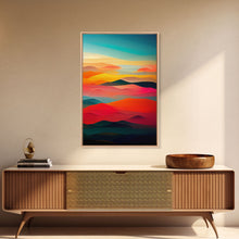 Load image into Gallery viewer, Art deco style clouds and sunset, midcentury modern art, canvas print, unique colorful wall art