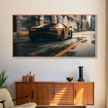 Cargar imagen en el visor de la galería, Cool Supercar Art, Framed Canvas Print, Cyberpunk Sportscar Painting, Futuristic Supercar Painting, Man Cave Decor, Gift For Him, Car Guy