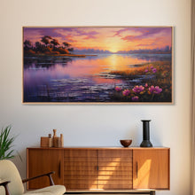 Load image into Gallery viewer, Beautiful Lake At Sunset, Framed Canvas Print, Landscape Oil Painting Print, Lakehouse Art, Lake Art, Lake House Decor, Nature Art