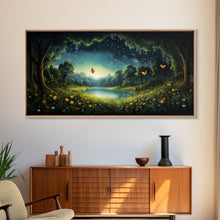 Load image into Gallery viewer, Enchanted Forest, Wildflower Meadow, Butterfly Art, Panoramic Art, Wall Art, Canvas Art, Landscape Art, Landscape Print, Nursery Wall Art