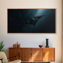 Cargar imagen en el visor de la galería, Cool Scifi Wall Art, Scifi Art, Framed Canvas Print, The Space Cruiser, Gull Wing Space Ship, Unique Art, Alien Wall Art