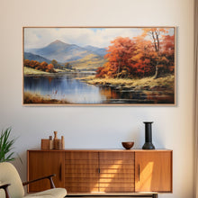 Carregar imagem no visualizador da galeria, Autumn By The Lake, Framed Canvas Print, Original Landscape Painting, Fall Decor, Boho Minimalist Farmhouse Decor, Rustic Art