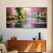Cargar imagen en el visor de la galería, Fantasy Art, Lake Wall Print, Water Lilies Wall Art, Trees Wall Art, Panoramic Art, Wall Art, Canvas Art, Landscape Art, Long Wall Art