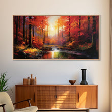 Carregar imagem no visualizador da galeria, Forest Wall Art, Autumn Art, Sunset Wall Art, Lake Art Panoramic Art, Wall Art, Canvas Art, Landscape Art, Tiny House Decor, Game Room Decor