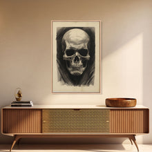Cargar imagen en el visor de la galería, Charcoal Drawing, Human Skull, Gothic Art Print, Spooky Decor, Canvas Print, Wall Art, Vertical Art, Gaming Wall Decor, Office Wall Decor