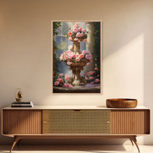 Carregar imagem no visualizador da galeria, Fountain Wall Print, Pink Roses Wall Art, Flower Art Print, Canvas Print, Wall Art, Vertical Print, Botanical Art, Country Home Decor