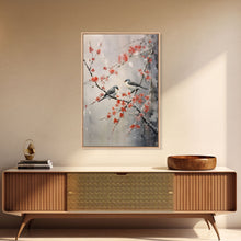 Cargar imagen en el visor de la galería, Cherry Blossom Tree, Japanese Wall Print, Bird Wall Art, Asian Art, Canvas Print, Wall Art, Vertical Print, Country Home Decor, Office Art