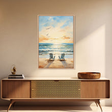 Carregar imagem no visualizador da galeria, Calming Wall Art, Beach Print, Sunset Art, Relaxing Wall Art, Canvas Print, Wall Art, Vertical Print, Beach Chair, Coastal Wall Decor